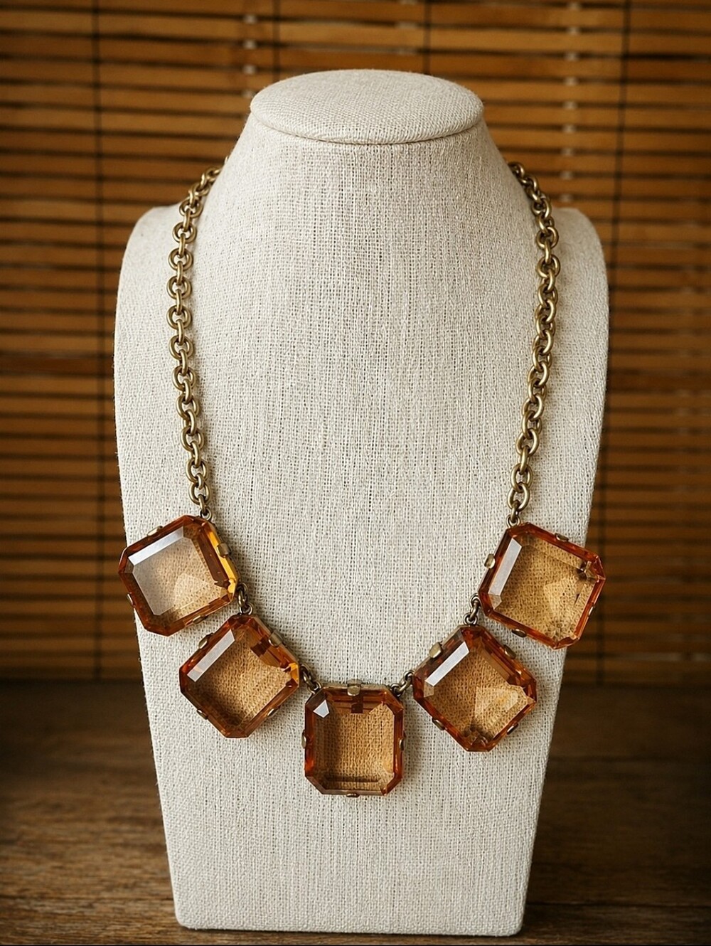 J. Crew Brand Statement Necklace Huge Warm Honey Faceted Beveled Glass Stones